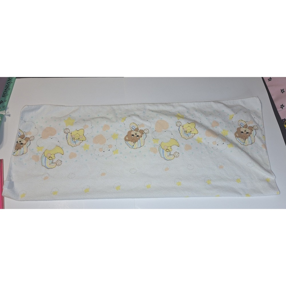 Vintage Riegel Baby Blanket 100% Cotton Sleepy Bear Moon Star Pastel White 30x40 - Picture 3 of 7